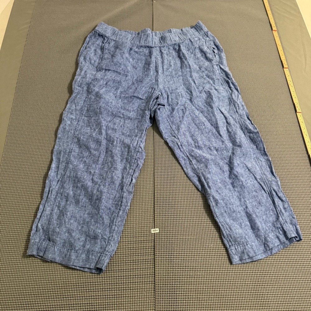 Pure Jill Linen Blue Pull On Elastic Waist Crop Pants Women Size L